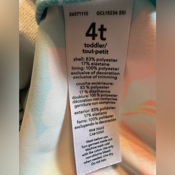 Carter's Blue and Pink tropical print Rash guard/Swimwear UPF 50 Size 4T - Picture 3 of 6